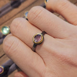 Lilac Purple Faceted Spinel Ring in 22k Yellow Gold and Oxidized Silver