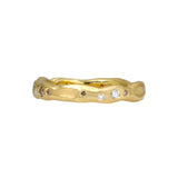 Organic Texture Wave Ring in 18k Yellow Gold with White and Cognac Diamonds