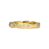 Organic Texture Wave Ring in 18k Yellow Gold with White and Cognac Diamonds