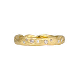 Organic Texture Wave Ring in 18k Yellow Gold with White and Cognac Diamonds