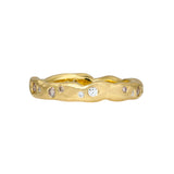 Organic Texture Wave Ring in 18k Yellow Gold with White and Cognac Diamonds