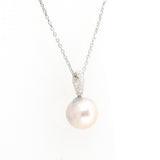 Round White & Grey/Blue Pearl Pendant with Sand-Textured Platinum