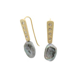 Keshi Pearl Post Dangle Earrings with Salt And Pepper Diamonds in 18k Gold