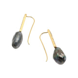 Keshi Pearl Post Dangle Earrings with Salt And Pepper Diamonds in 18k Gold