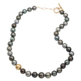 Round Tahitian Pearl Necklace with 14k Gold Bead and Toggle Clasp with Grey Diamonds