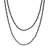 Matte Hematite Tube and Brass Gear Bead Necklace with Oxidized Silver Clasp