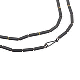 Matte Hematite Tube and Brass Gear Bead Necklace with Oxidized Silver Clasp