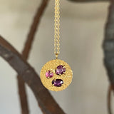 Small Round Pendant with Tri-Color Sapphires in Sand-Textured 18k Yellow Gold