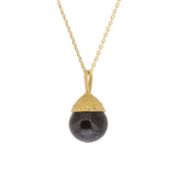Black Tahitian Pearl Pendant with Sand-Textured 18k Yellow Gold Cap