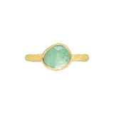 Organic Pale Emerald Solitaire Ring in Sand-Textured 18k Yellow Gold