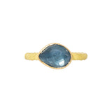 Organic Aquamarine Solitaire Ring in Sand-Textured 18k Yellow Gold