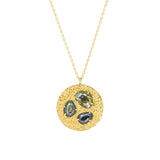 Round Pendant with Tri-Color Sapphires in Sand-Textured 18k Yellow Gold