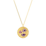 Small Round Pendant with Tri-Color Sapphires in Sand-Textured 18k Yellow Gold