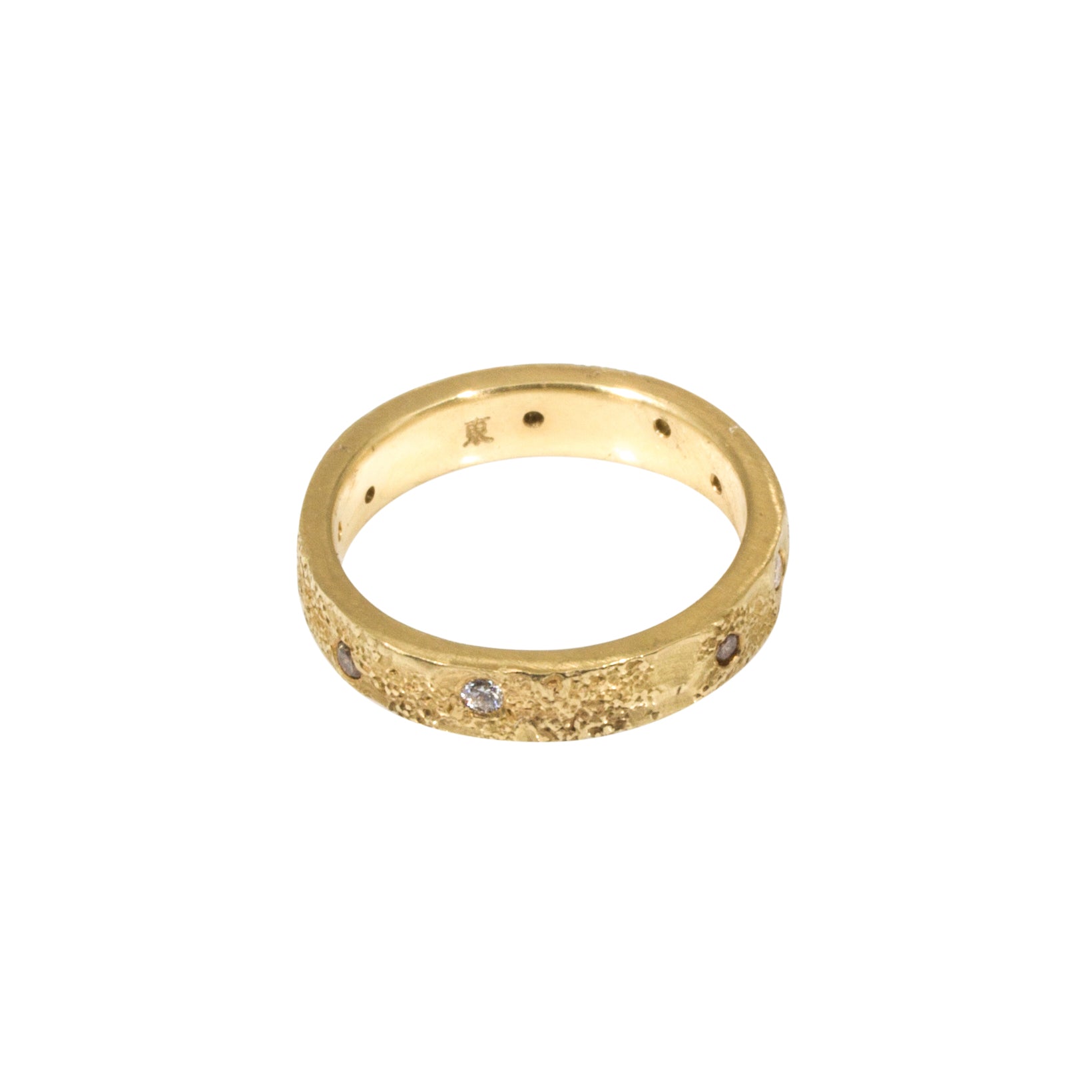 4mm Topography Ring with Mixed White and Cognac Diamonds in 18k Yellow Gold