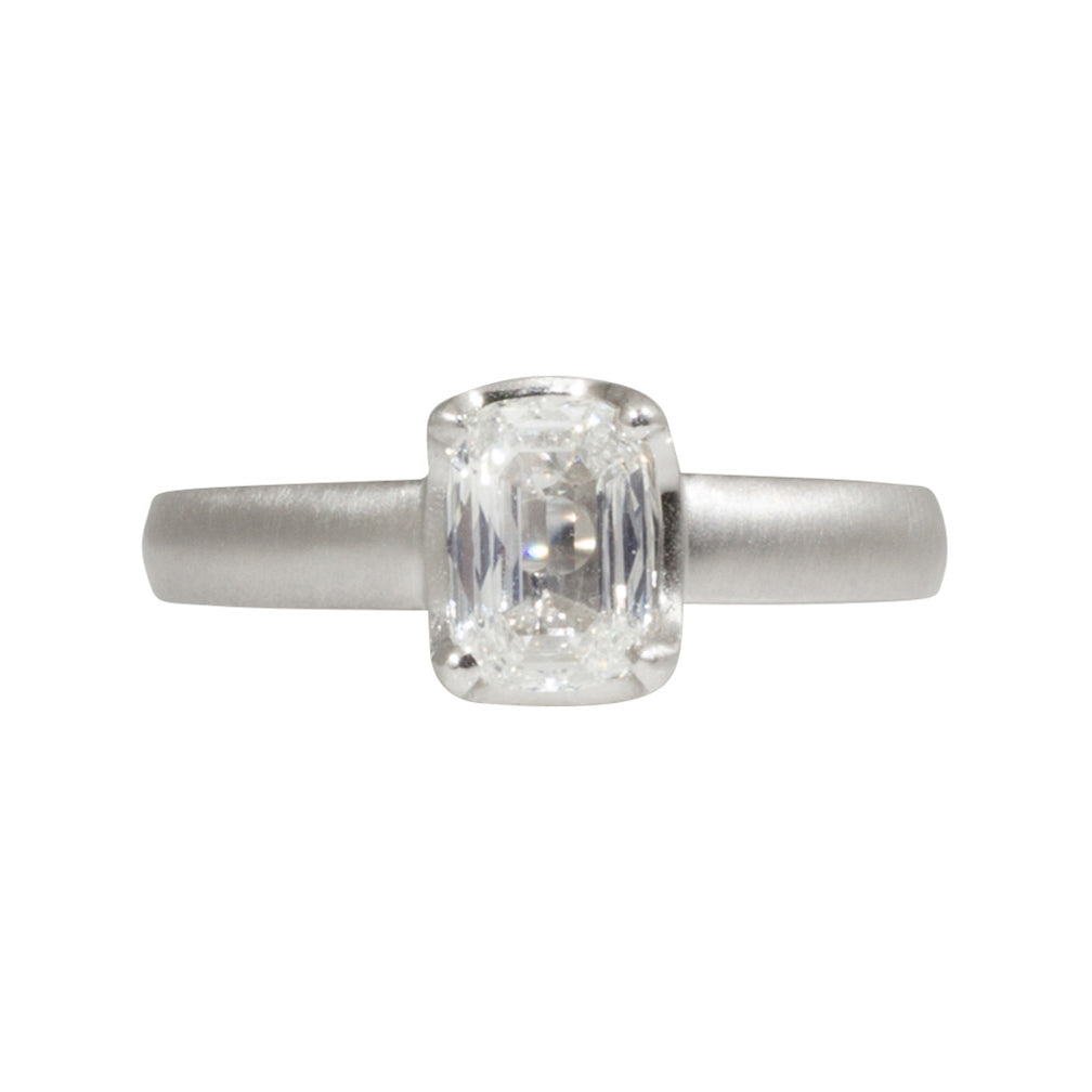 Scooped Prong Set Antique Cut Cushion Diamond in Platinum