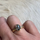 Oval Half Bezel Rosecut Salt and Pepper Diamond Ring in 18k Rose Yellow Gold