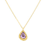 Teardrop Purple Sapphire Pendant in Sand-Textured 18k Yellow Gold