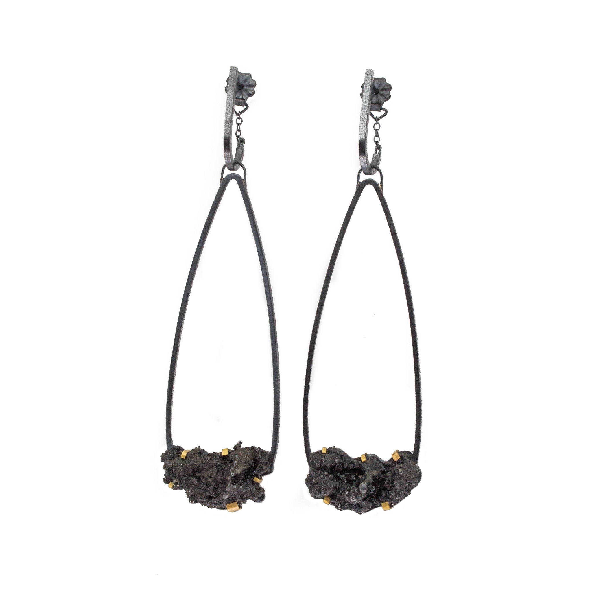 Long Teardrop Steel Splatter Earrings