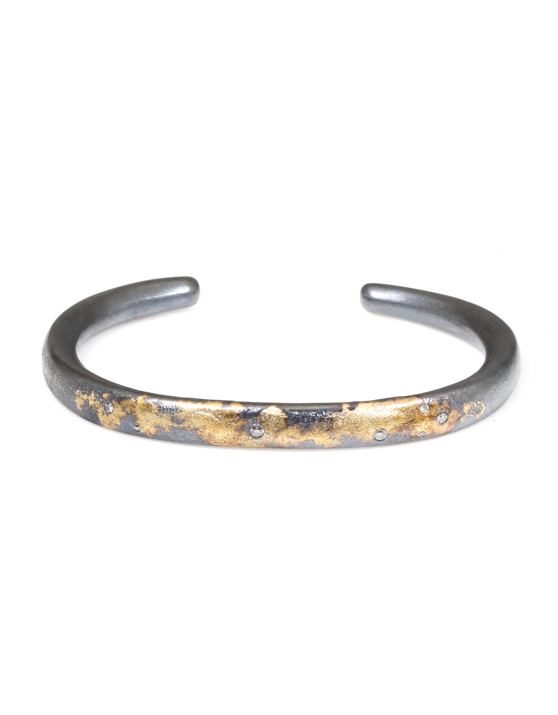 Aquarius Constellation Cuff in Oxidized Silver and 18k Gold with Grey Diamonds
