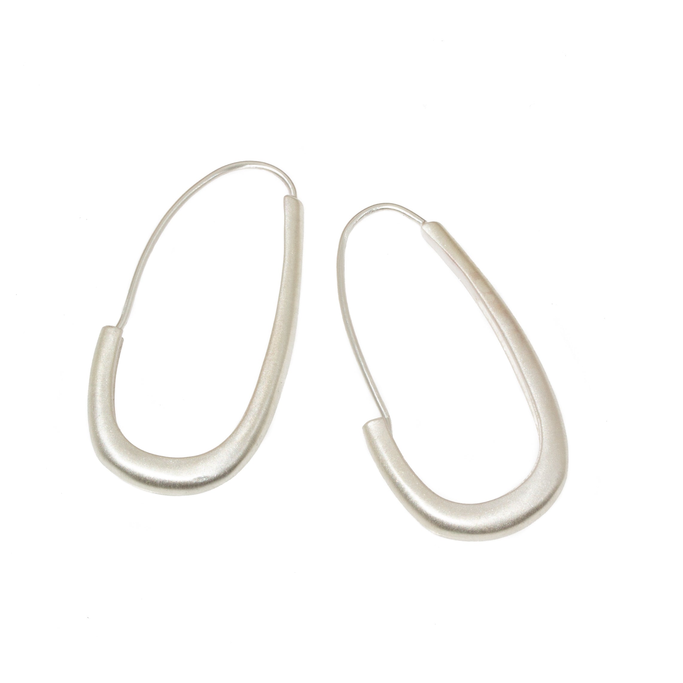 Oval Katachi Hoops in Silver Plain