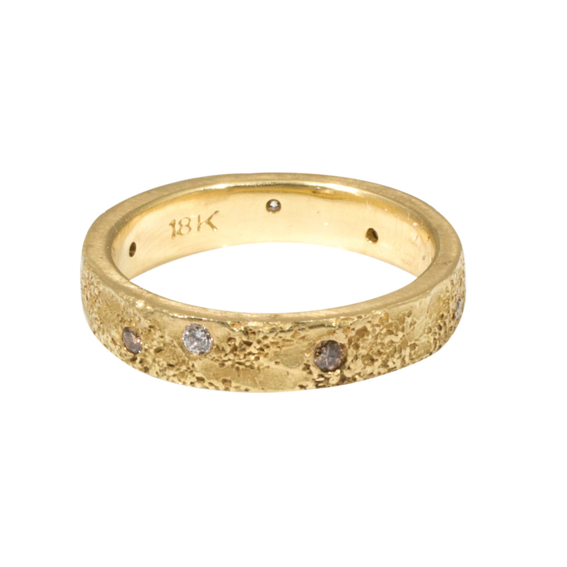 4mm Topography Ring with Mixed White and Cognac Diamonds in 18k Yellow Gold