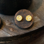 Small Topography Post Earrings with (3) White Diamonds in 18k Yellow Gold