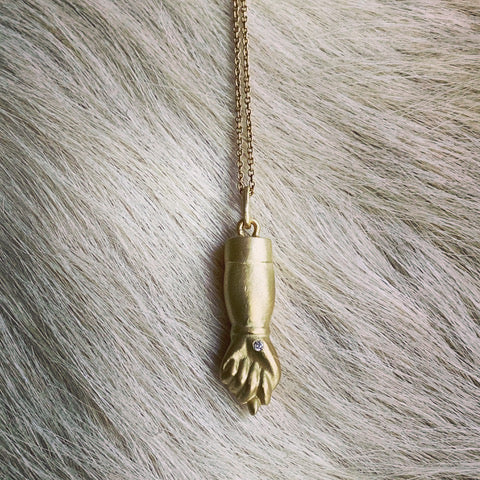 *Hand of Figa Pendant in 18k Yellow Gold with White Diamond
