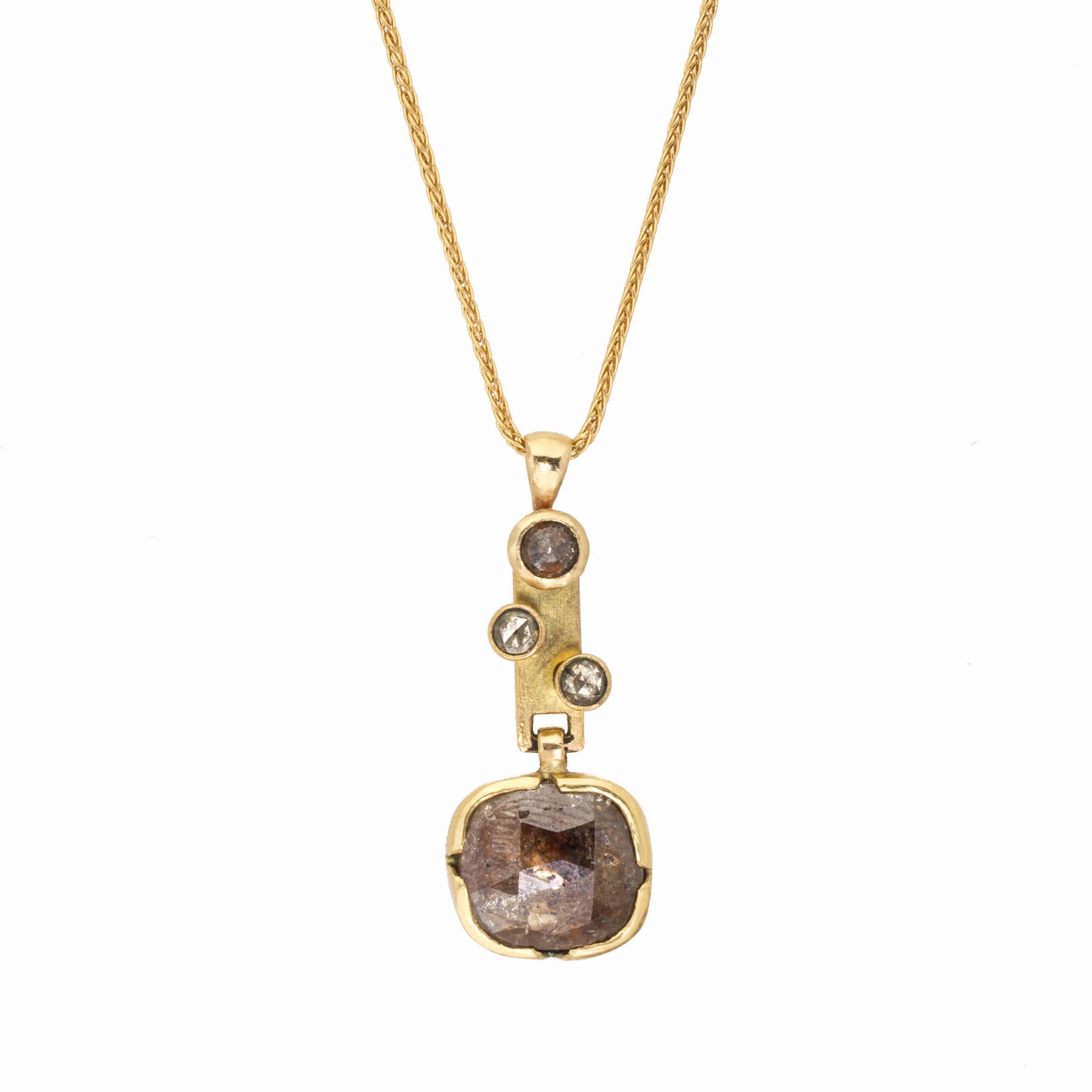 Chocolate and Champagne Rosecut Diamond Pendant in 14k Yellow Gold