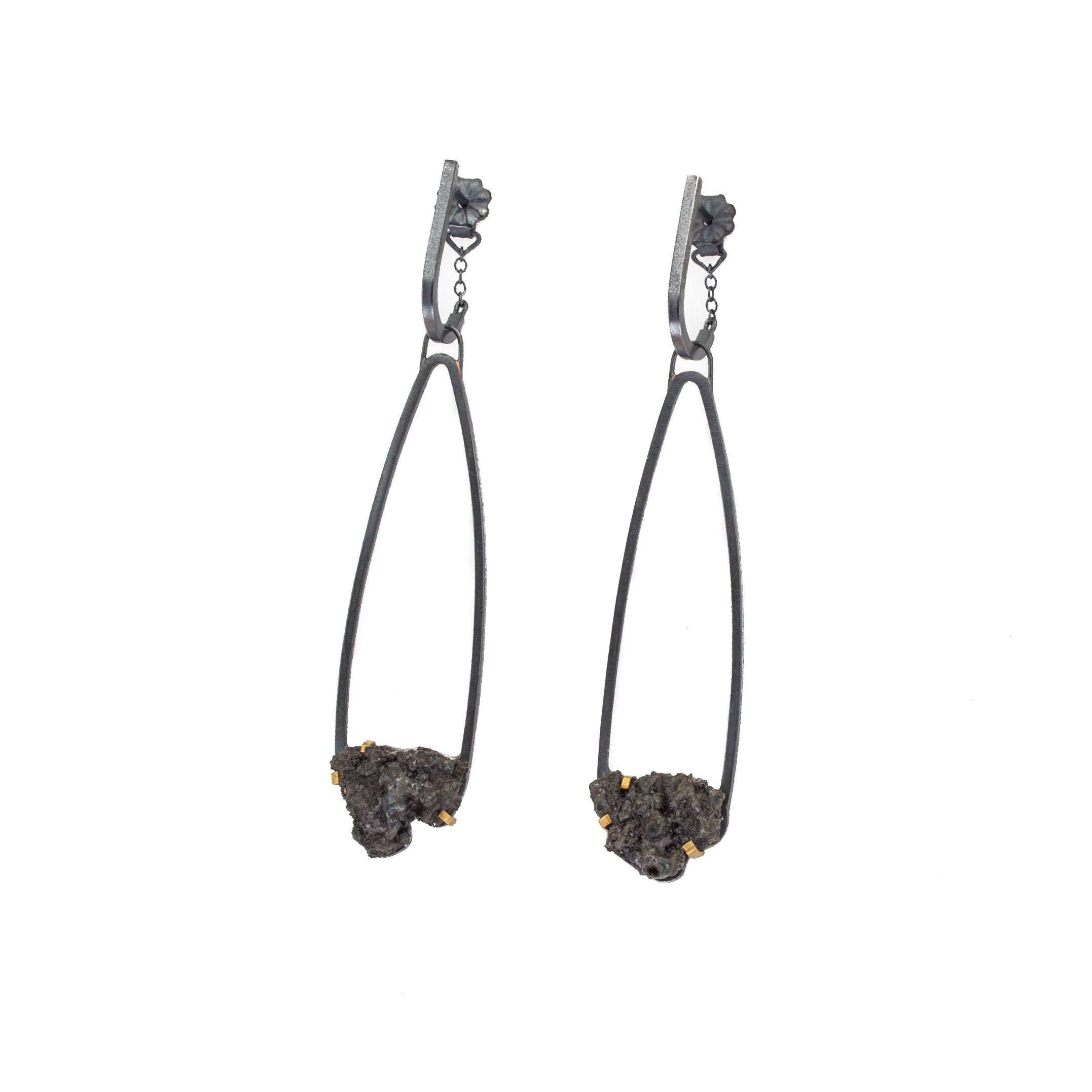 Small Teardrop Steel Splatter Earrings