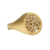Organic Shaped Pave Signet Ring with Cognac Diamonds in 18k Yellow Gold