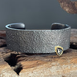 Extra Wide Cuff Bracelet in Sand-Textured Oxidized Silver with Salt & Pepper Diamond