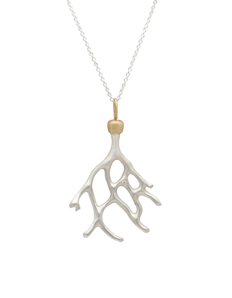 Aki Coral Pendant in Silver with White Diamond