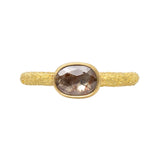 Oval Rosecut Red Diamond Solitaire Ring in Sand-Textured 18k Yellow Gold