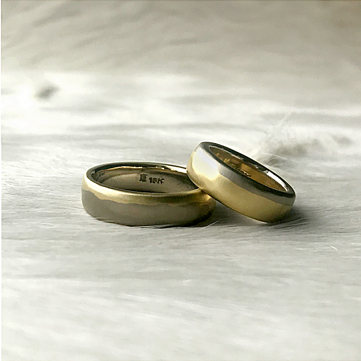 Custom Set of Dipped Bands in 18k Palladium White Gold and 18k Yellow Gold