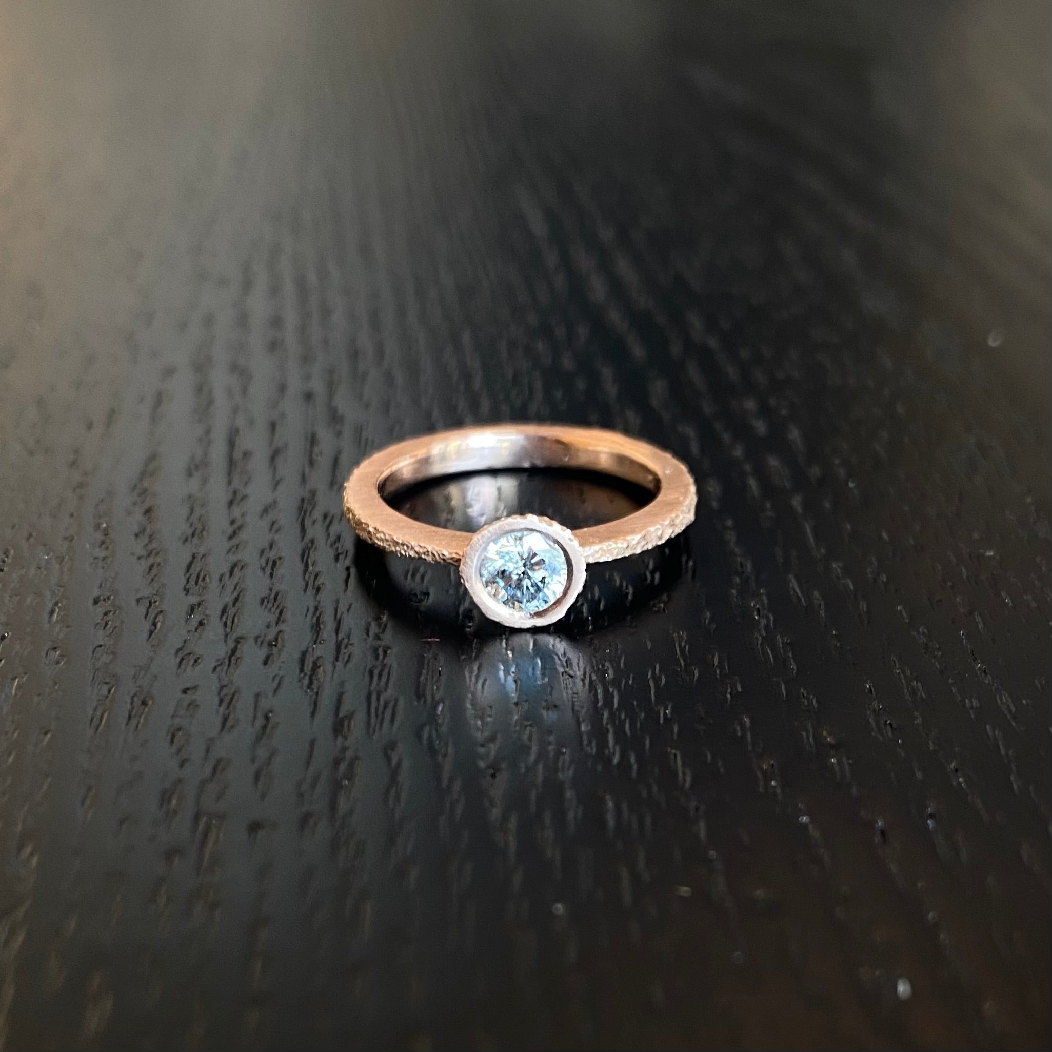 Salt & Pepper Diamond Solitaire in Sand-Textured 14k Rose Gold