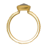 Grey Rosecut Cushion Diamond Solitaire Ring in Sand-Textured 18k Yellow Gold