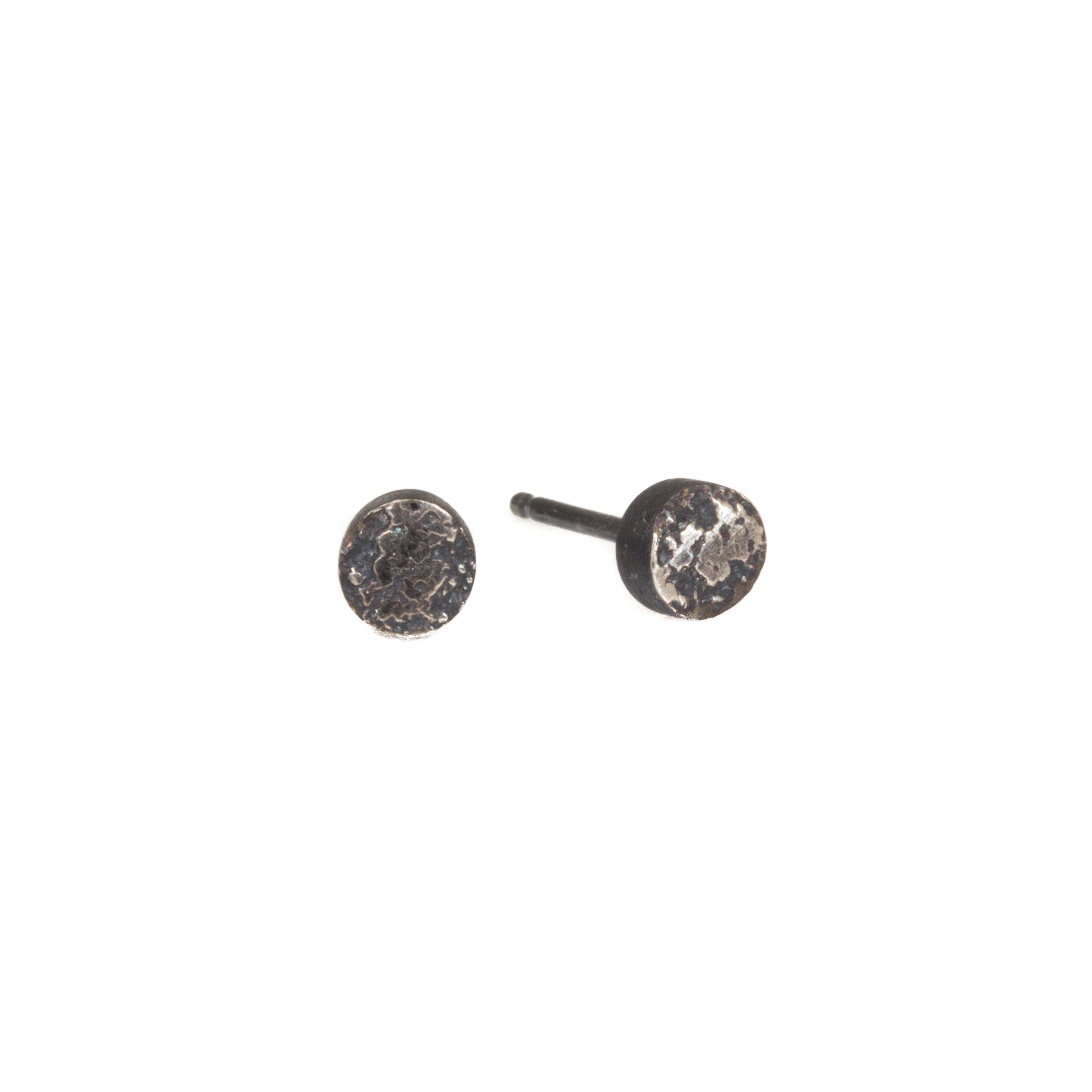 Smashed Sand Post Earrings in Oxidized Silver