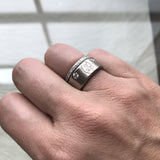 8.5mm Signature Logo White Gold Band with Five Diamonds in 14k Palladium White Gold