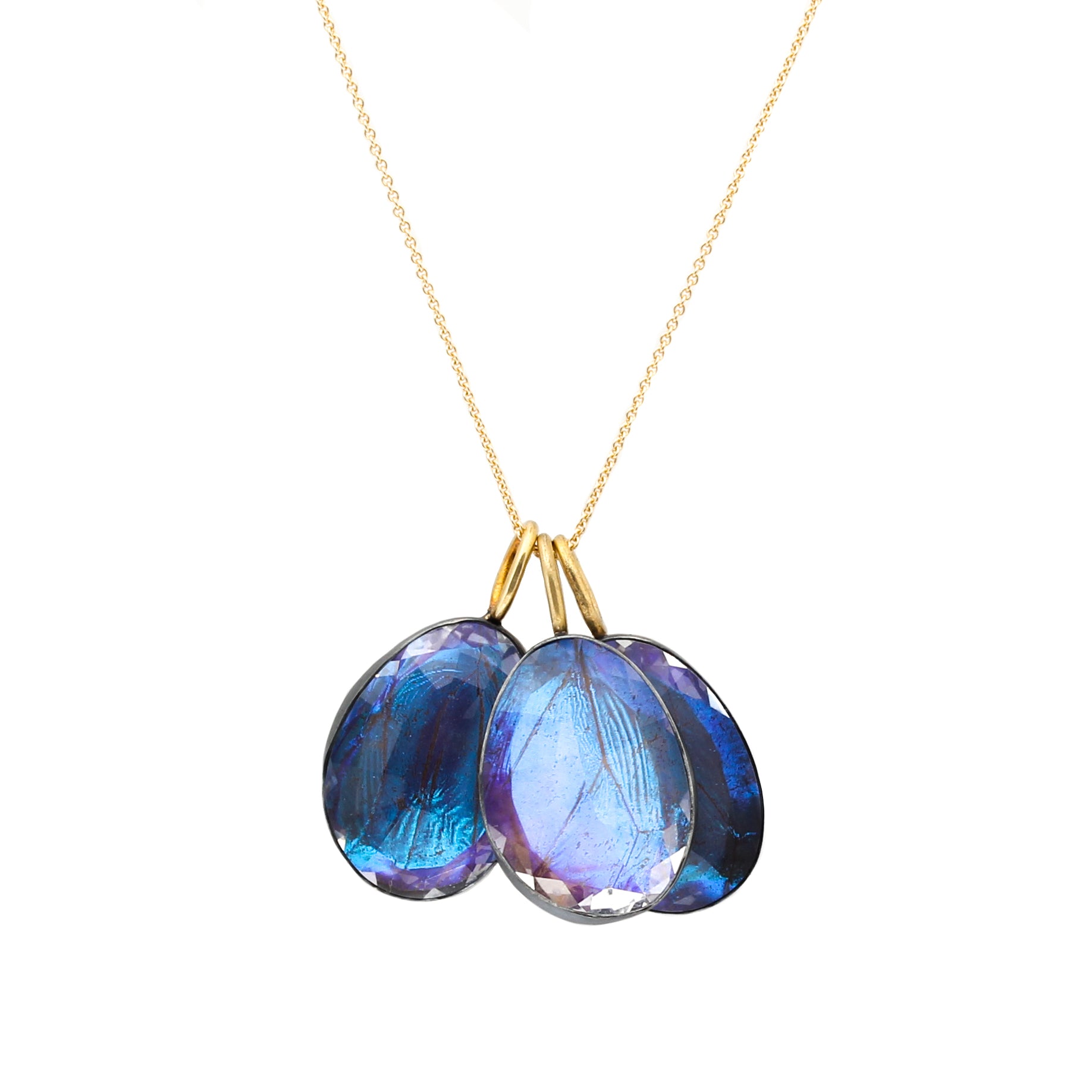 Quartz Morpho Pendant in Oxidized Silver with 18k Yellow Gold
