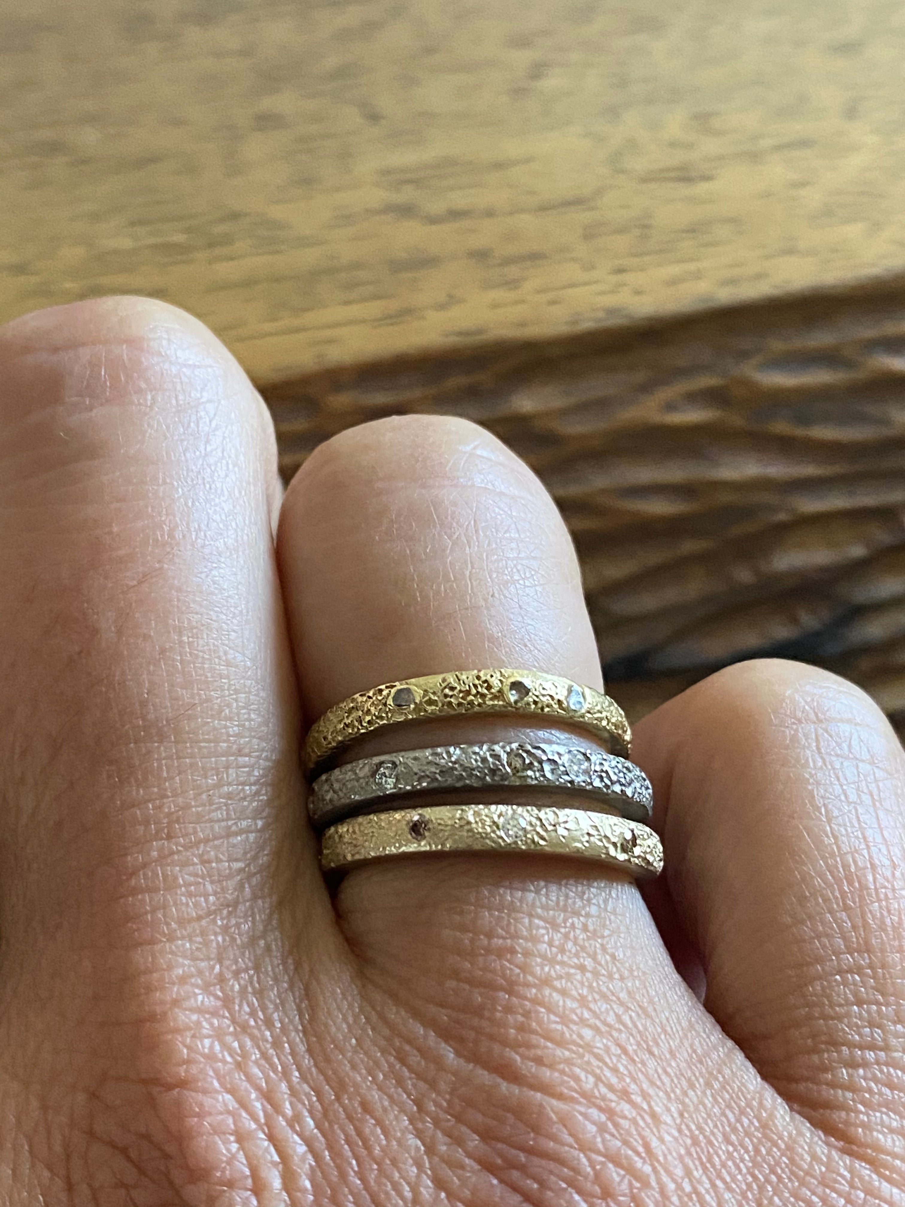 2.5mm Topography Band in 18k Palladium White Gold with White & Cognac Diamonds