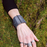 Custom Hematite Beaded Cuff Bracelet in Oxidized Silver and 18k Yellow Gold