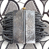 Custom Hematite Beaded Cuff Bracelet in Oxidized Silver and 18k Yellow Gold