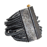Custom Hematite Beaded Cuff Bracelet in Oxidized Silver and 18k Yellow Gold