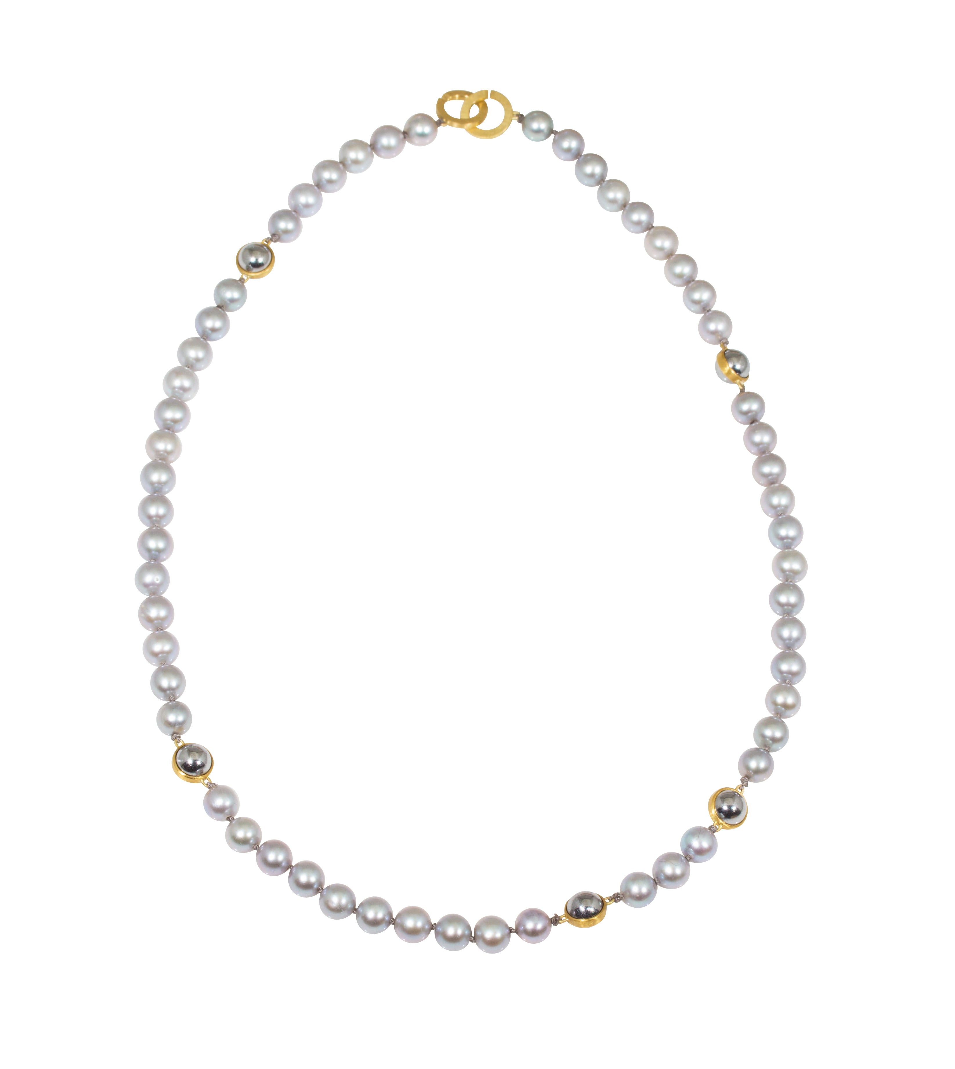 Pearl & Ball Bearing Necklace in 18k and 22k Gold