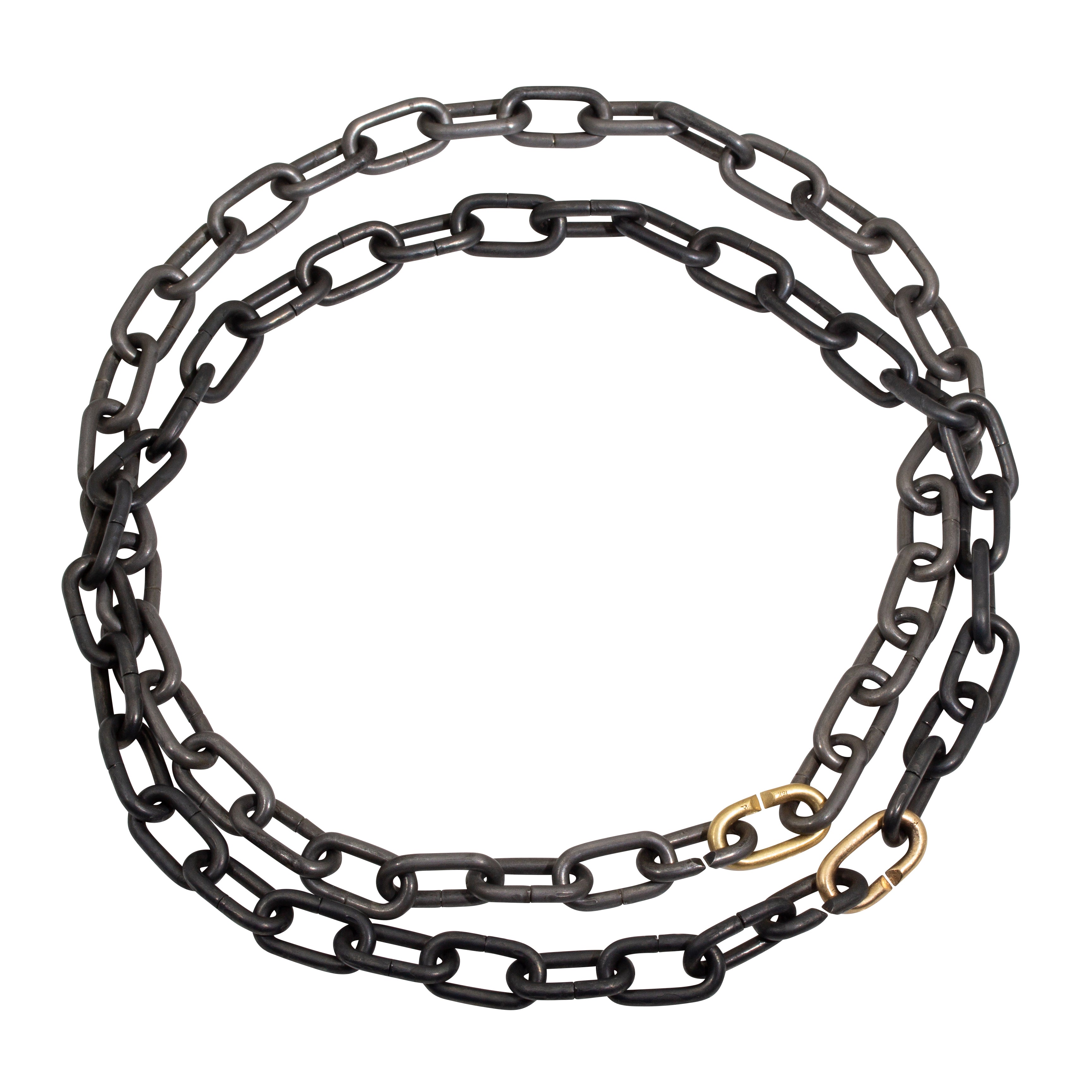 Heavy Chain Necklace in Blackened Steel and 14k Yellow Gold