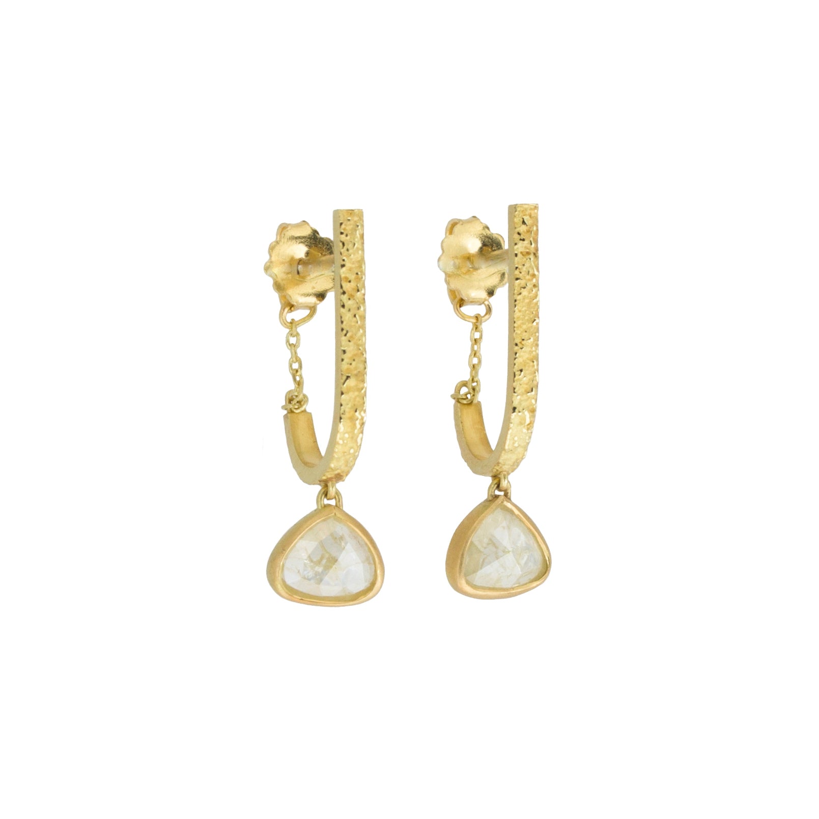 Rosecut Teardrop Diamond Earrings in Sand-Textured 18k Yellow Gold
