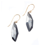 Flat Faceted Earrings in Oxidized Silver with White Sapphires with 14k Gold Wires