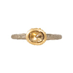 Oval Cognac Diamond Solitaire Ring in Sand-Textured 14k Palladium White Gold with 18k Yellow Gold