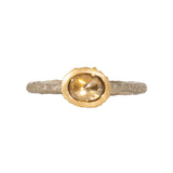Oval Cognac Diamond Solitaire Ring in Sand-Textured 14k Palladium White Gold with 18k Yellow Gold