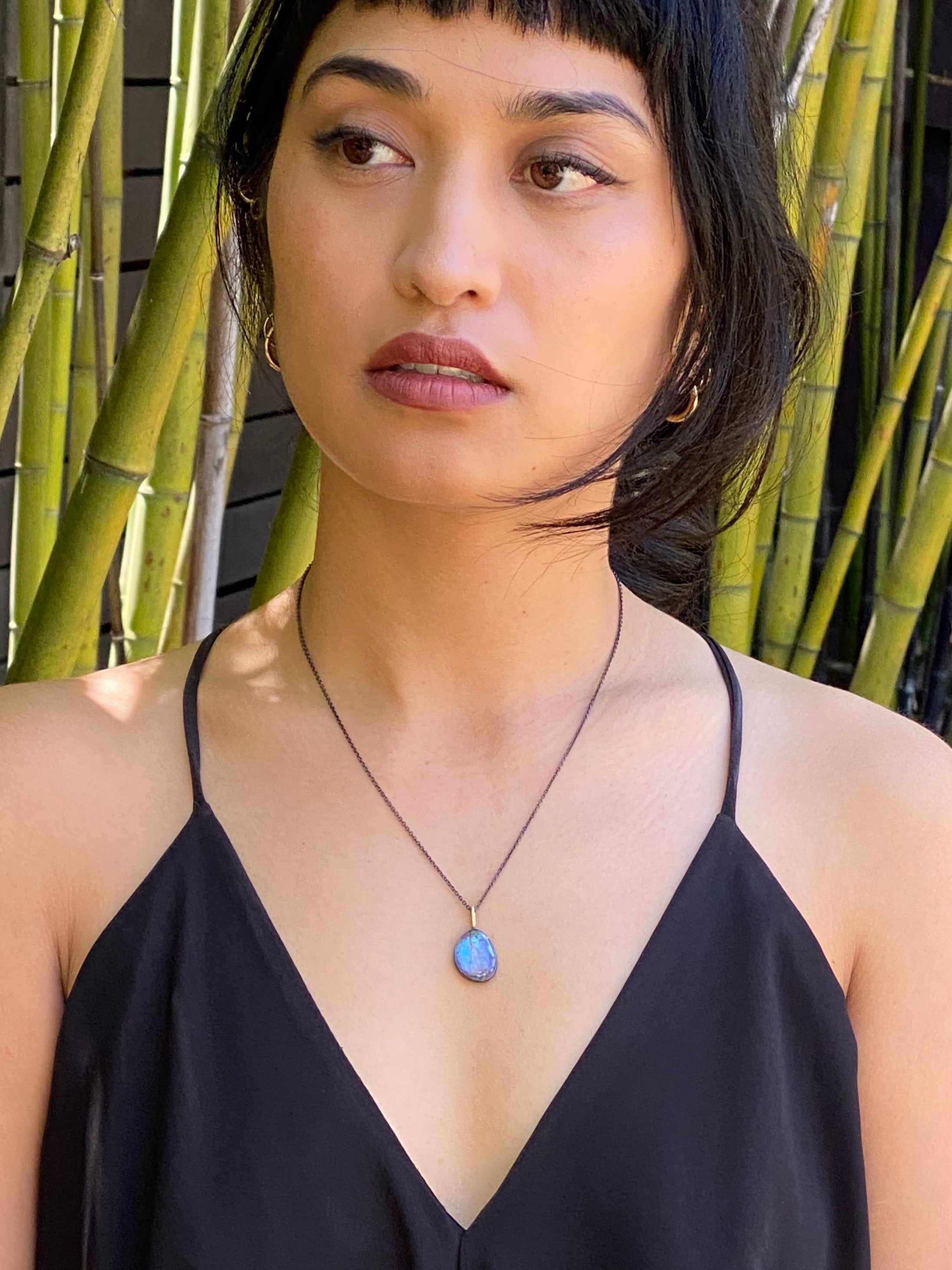 Quartz Morpho Pendant in Oxidized Silver with 18k Yellow Gold